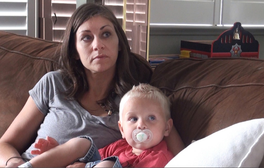 April Jolley is a stay-at-home mom of three boys, Cohen, 2, Drew, 4 and Gavin, 6. She would feel comfortable with a teacher having a gun in her son’s classroom if they have completed training.  (This is a screen grab from a video interview).